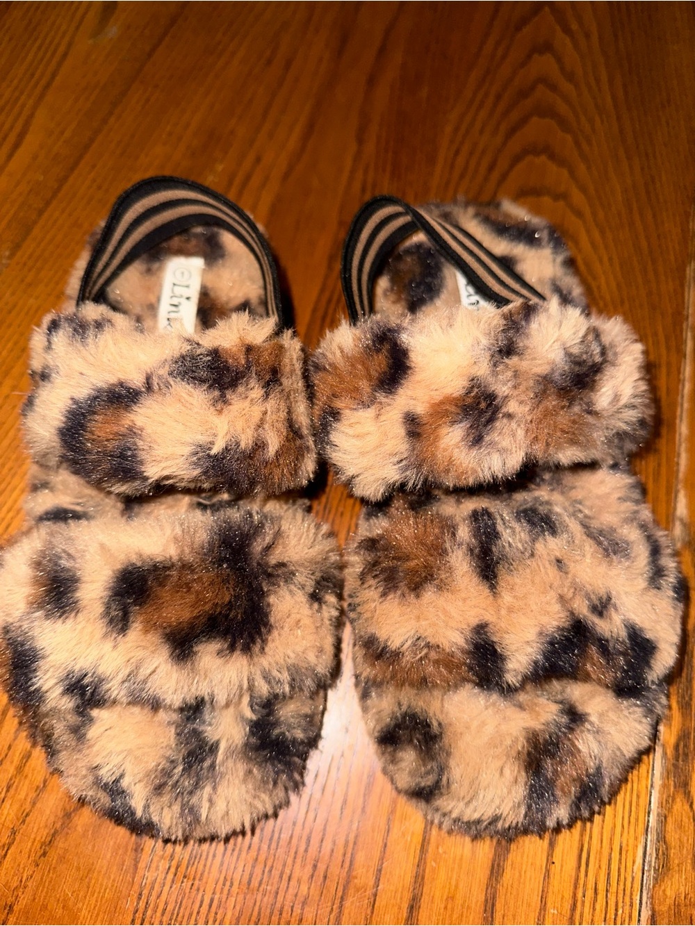 Faux Fur Leopard Print Kids Slippers - Brown